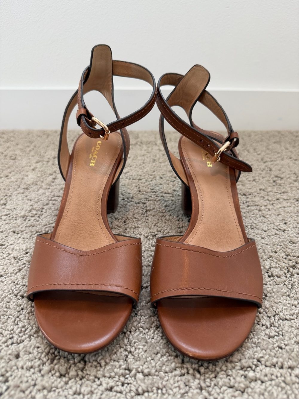 COACH Women's Brown Leather Block Heel Sandals Sz 7.5 - Picture 1 of 9